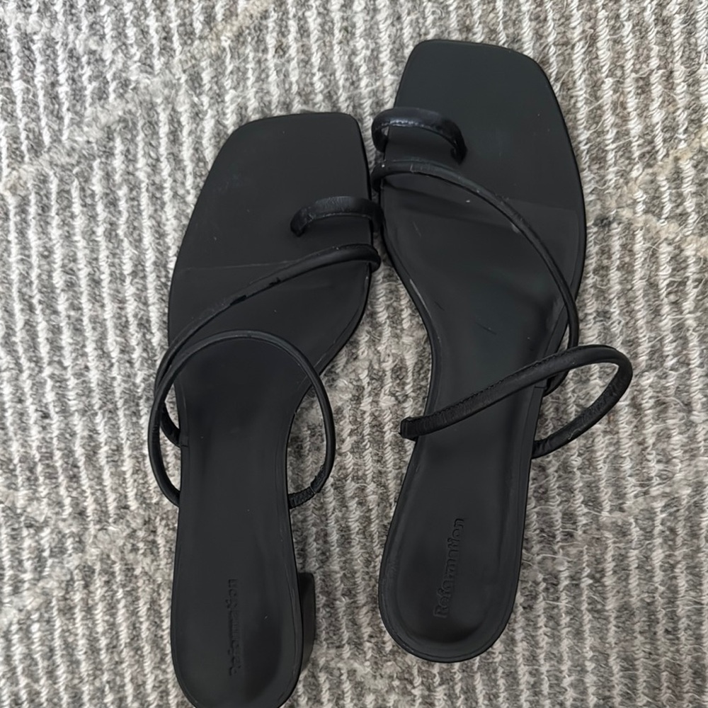 Reformation Black Strappy Square-Toe Heeled Sandals